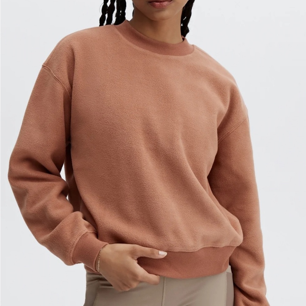 Fabletics Rayne Polar Fleece Oversized Crop Crewneck Sweatshirt Large Toffee